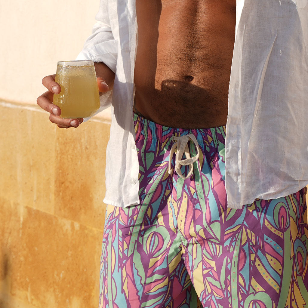 Feathered Ethnic Swim Short