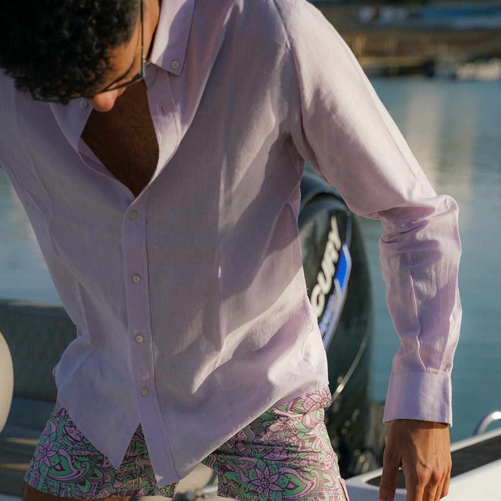 Classic Linen Long Sleeve Shirt - Light Pink