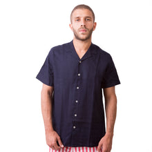 Load image into Gallery viewer, Camp-Collar Linen Short Sleeve Shirt - Dark Navy
