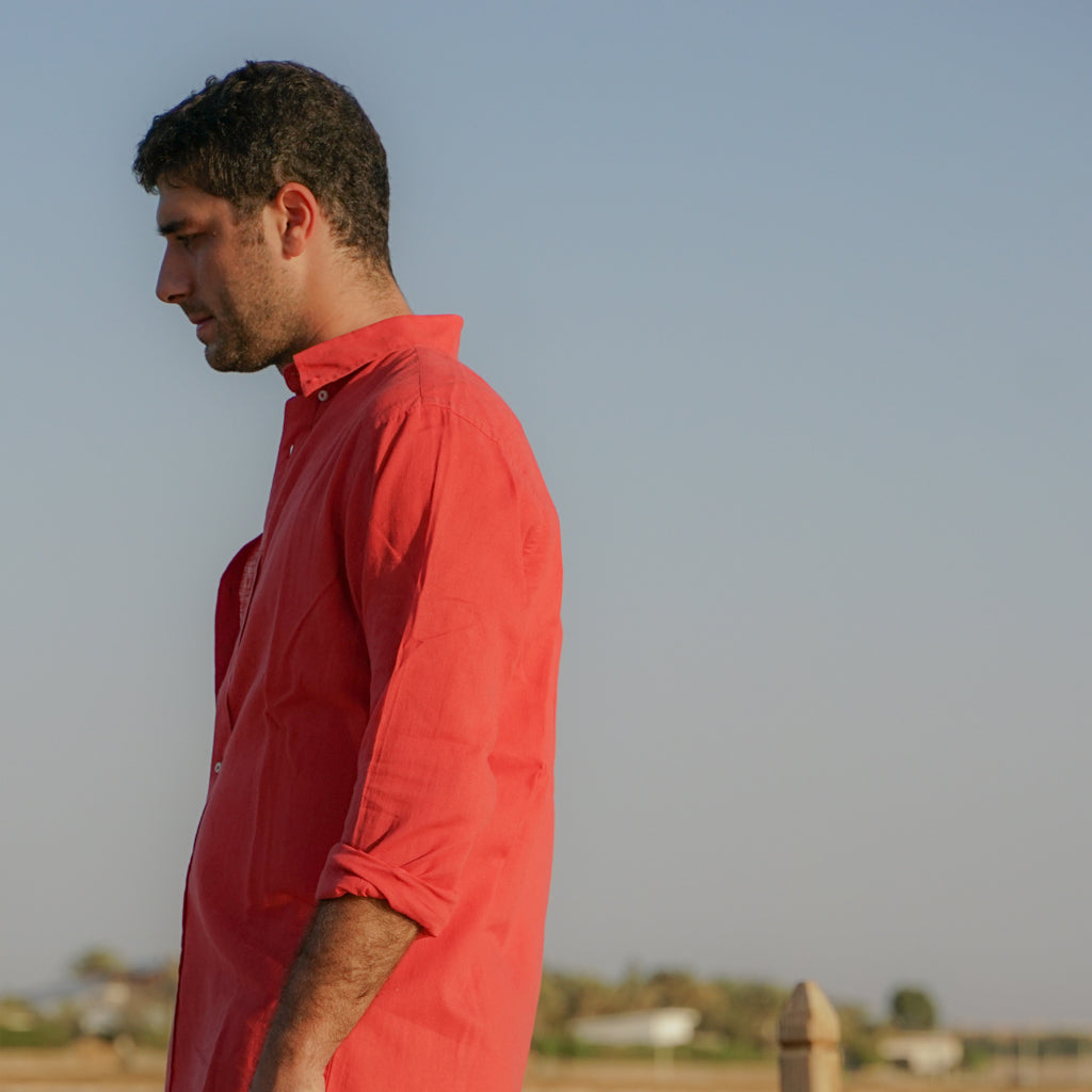 Classic Linen Long Sleeve Shirt - Angry Flamingo