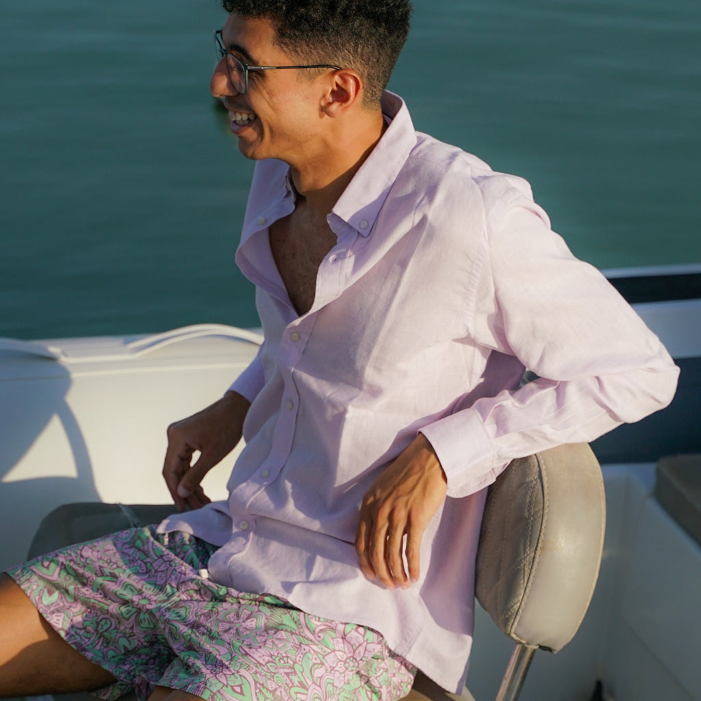 Classic Linen Long Sleeve Shirt - Light Pink