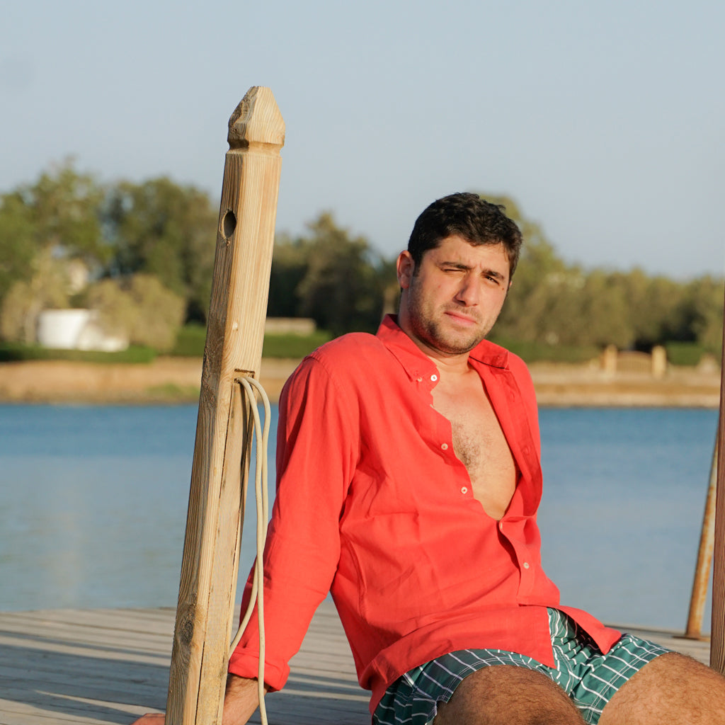 Classic Linen Long Sleeve Shirt - Angry Flamingo