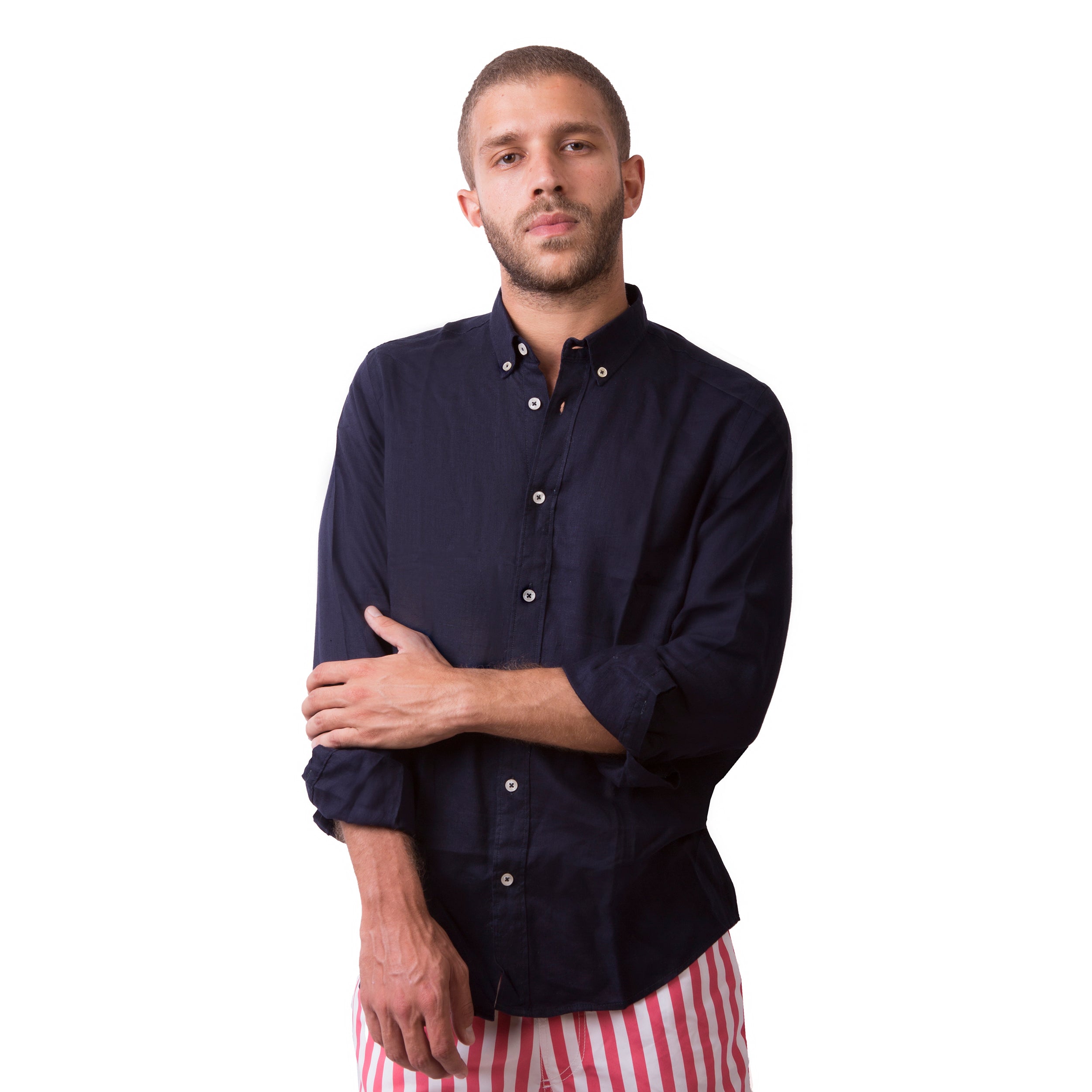 Classic Linen Long Sleeve Shirt - Dark Navy