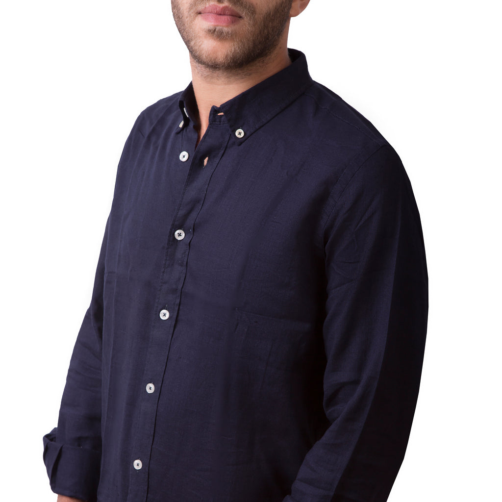 Classic Linen Long Sleeve Shirt - Dark Navy