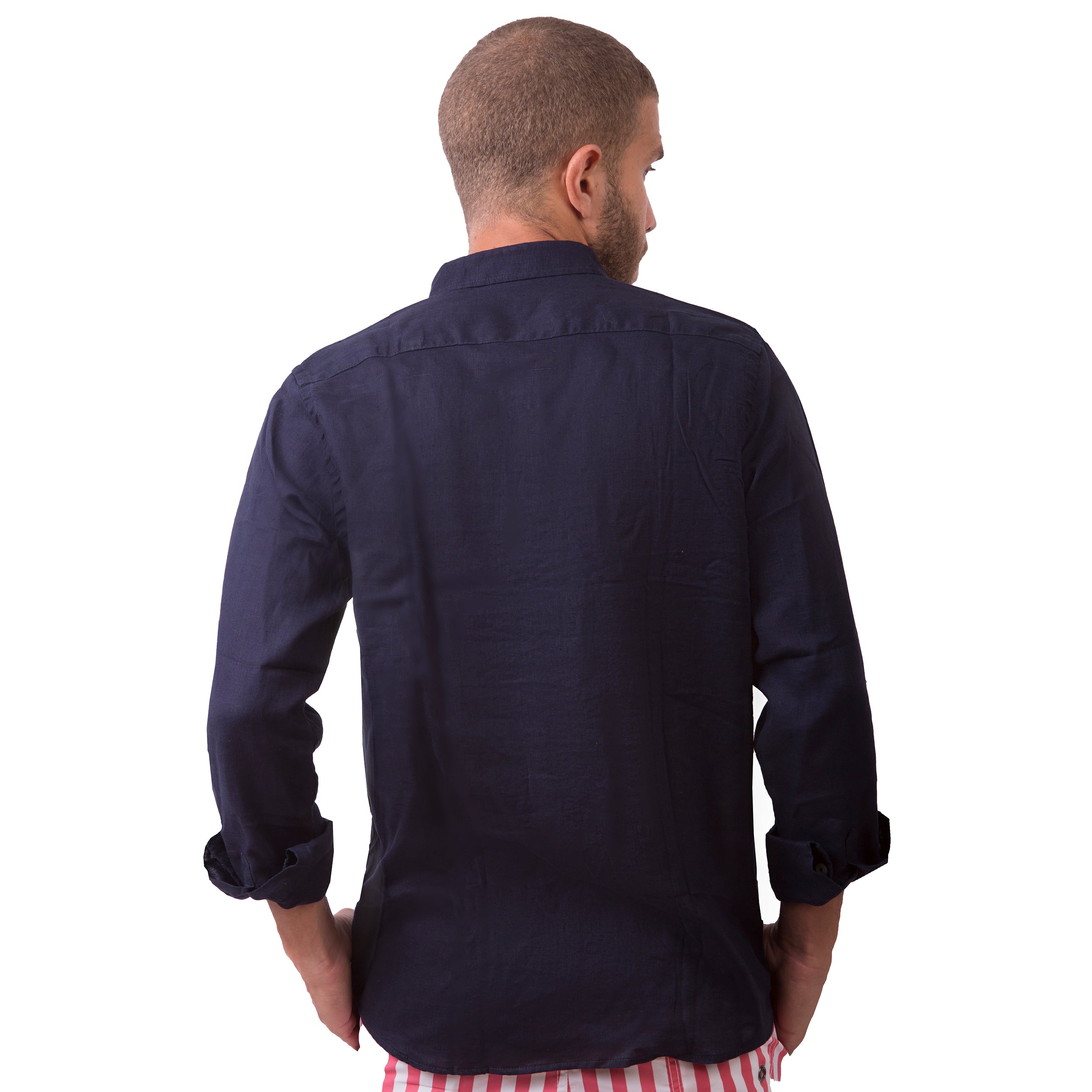 Classic Linen Long Sleeve Shirt - Dark Navy
