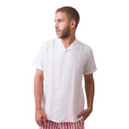 Camp-Collar Linen Short Sleeve Shirt - White