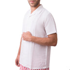 Camp-Collar Linen Short Sleeve Shirt - White